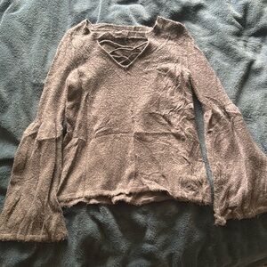American Eagle Lace Up Bell Sleeved Dark Purple Sweater